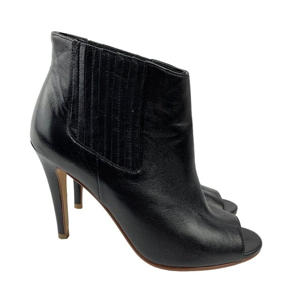 HALOGEN Black Leather Peep Toe Slip on Booties Size 6.5 - Picture 1 of 10